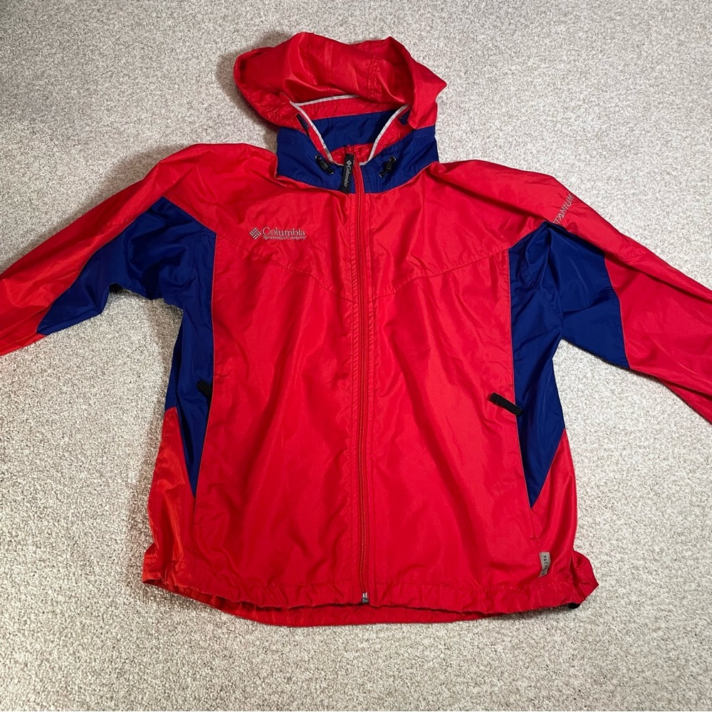 Vintage Columbia Packable Windbreaker Blue Red Colorblock Jacket Men’s Small